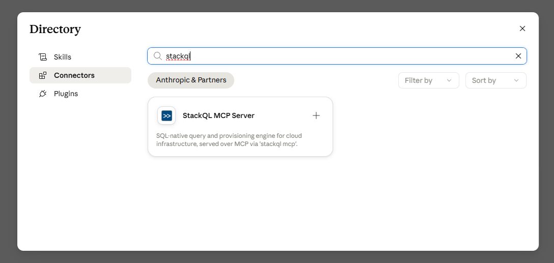 stackql anthropic mcp server directory listing